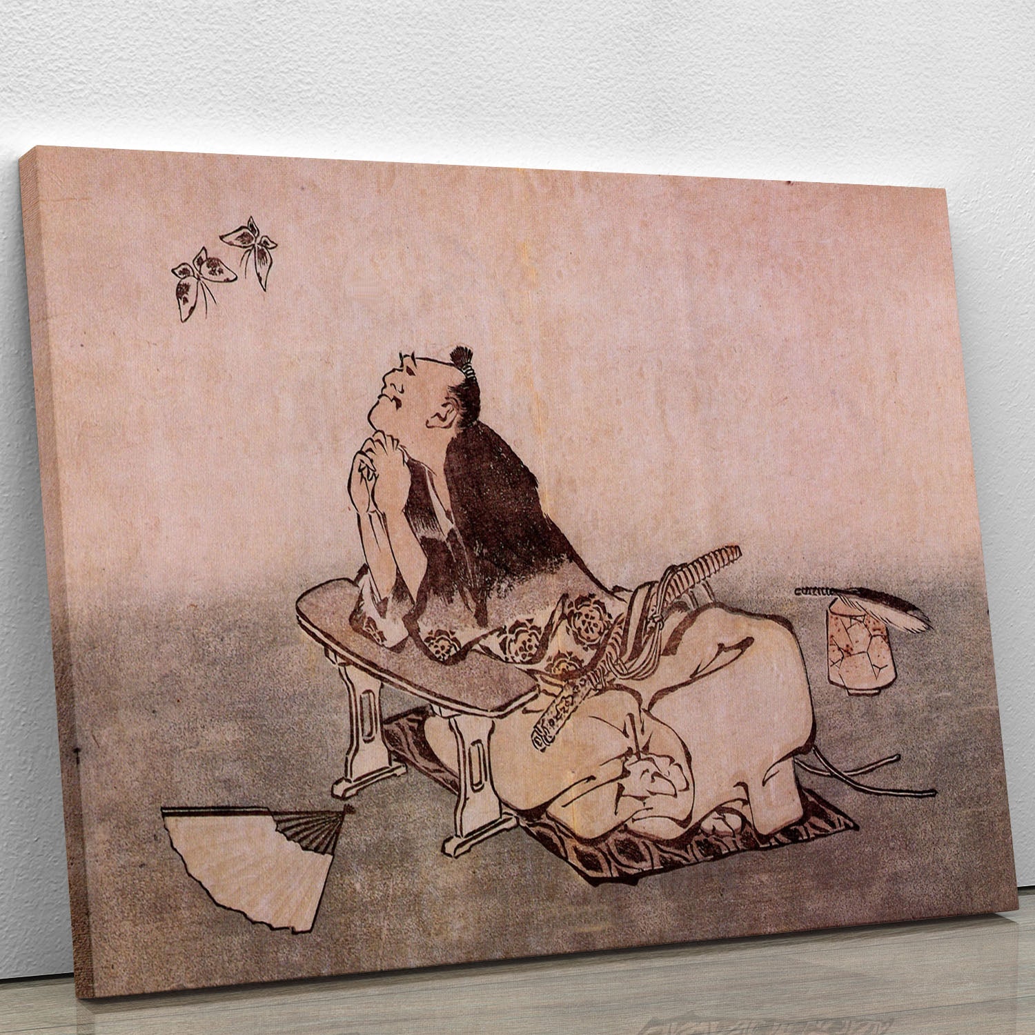 A Philospher looking at two butterflies by Hokusai Canvas Print or Poster - Canvas Art Rocks - 1