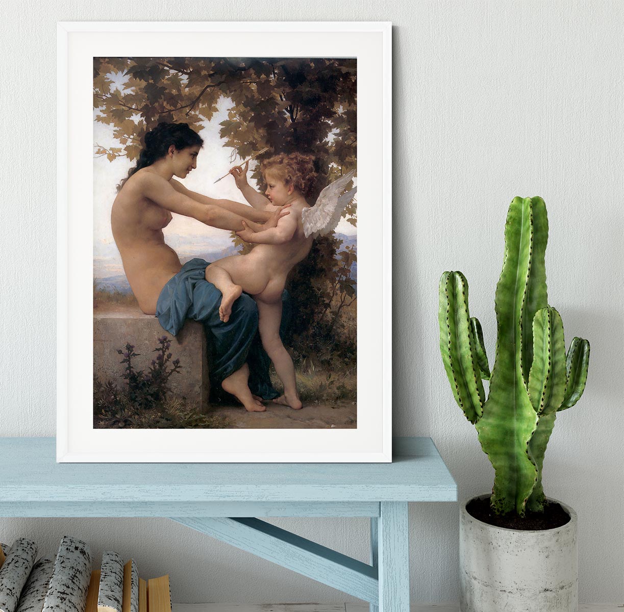 A Young Girl Defending Herself Against Eros By Bouguereau Framed Print - Canvas Art Rocks - 5