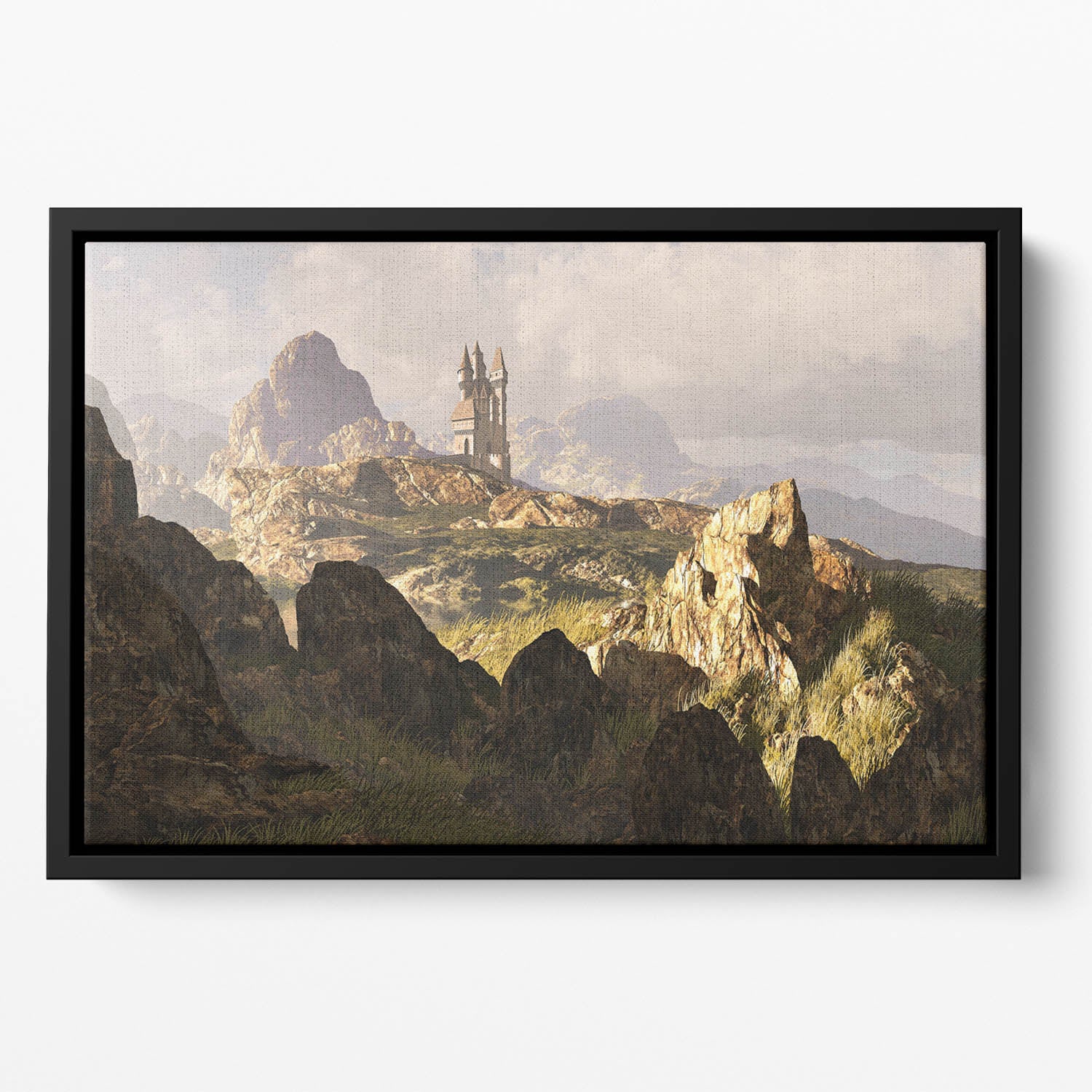 A distance medieval castle Floating Framed Canvas