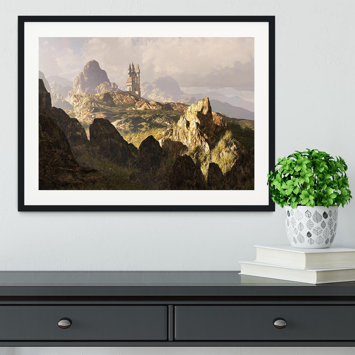 A distance medieval castle Framed Print - Canvas Art Rocks - 1