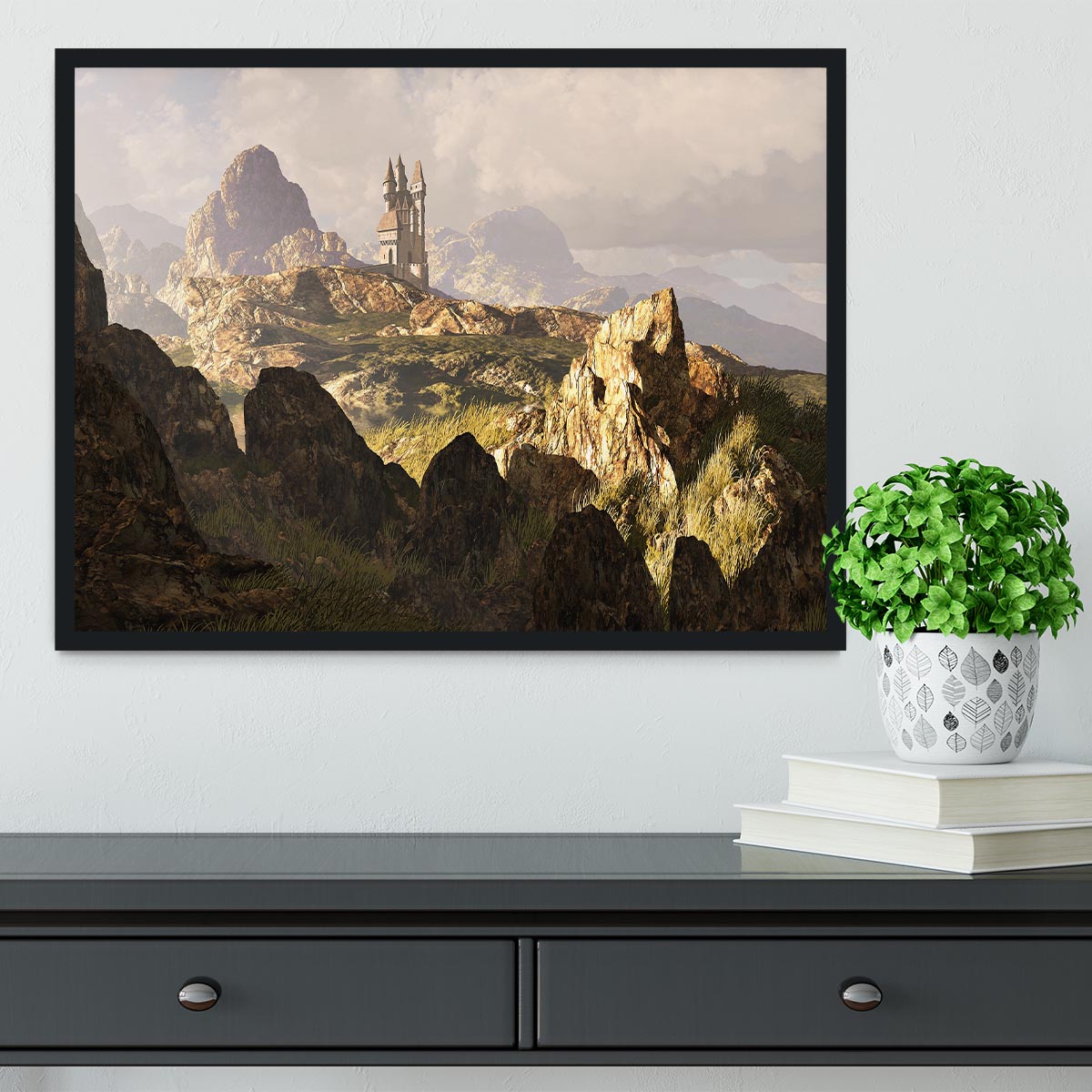A distance medieval castle Framed Print - Canvas Art Rocks - 2