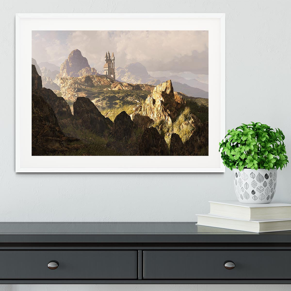 A distance medieval castle Framed Print - Canvas Art Rocks - 5