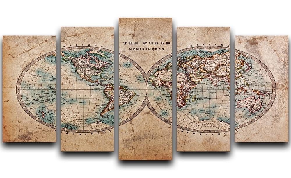 A genuine old stained World map 5 Split Panel Canvas - Canvas Art Rocks - 1