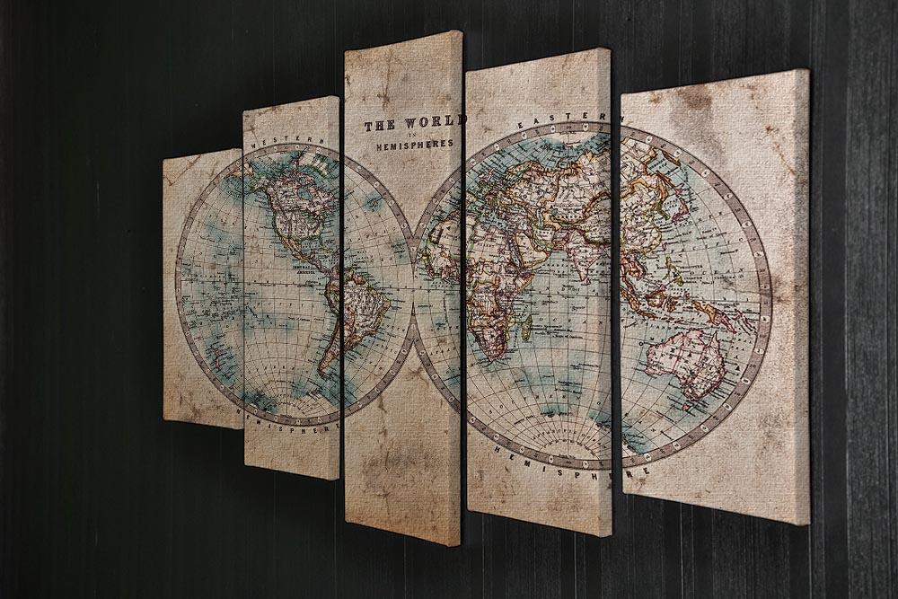 A genuine old stained World map 5 Split Panel Canvas - Canvas Art Rocks - 2