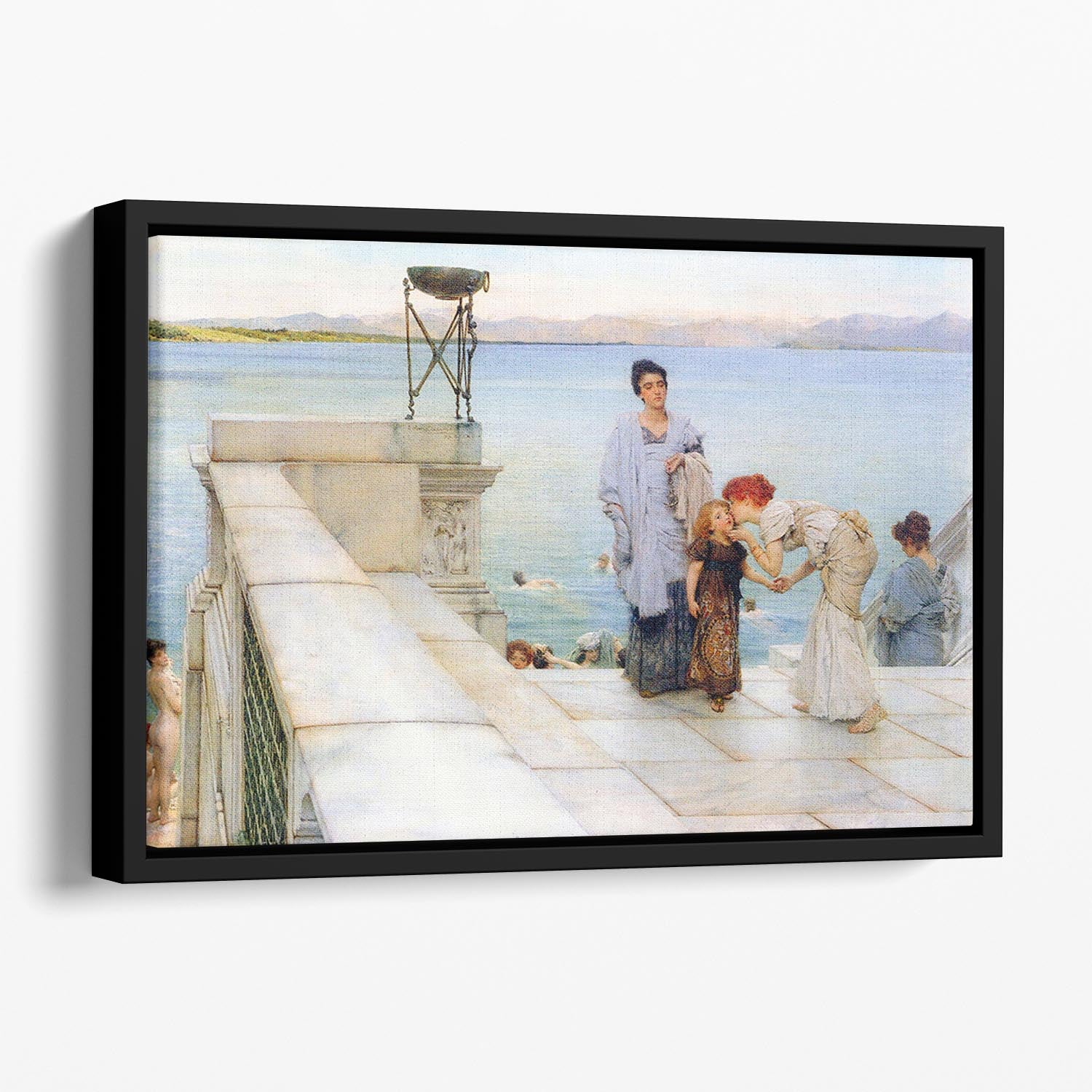 A kiss by Alma Tadema Floating Framed Canvas - Canvas Art Rocks - 1