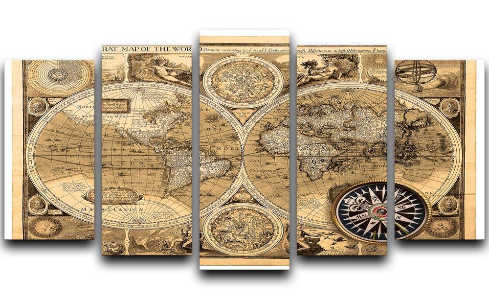 A new and accvrat map of the world 5 Split Panel Canvas - Canvas Art Rocks - 1