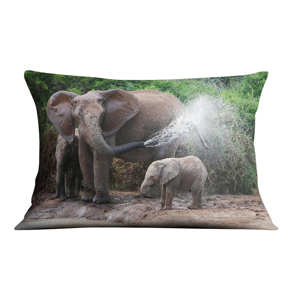 African elephant mother and baby cooling off Cushion - Canvas Art Rocks - 4