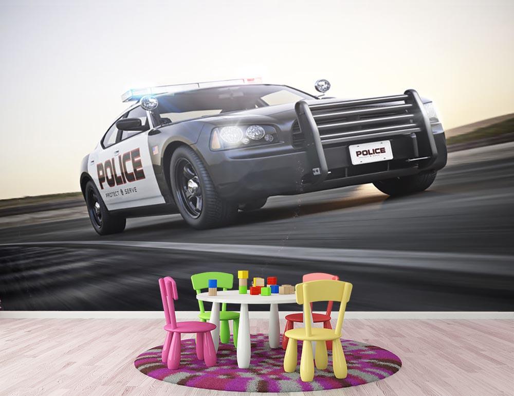 American Police Car Wall Mural Wallpaper - Canvas Art Rocks - 3