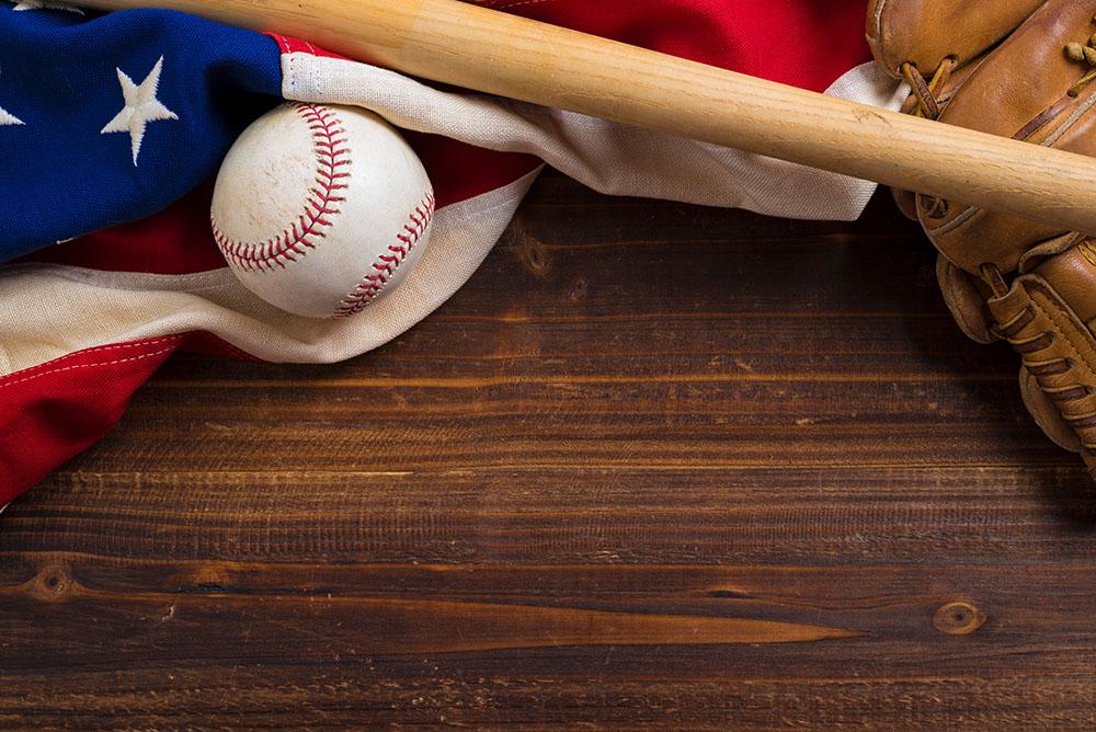 American flag with vintage baseball Wall Mural Wallpaper - Canvas Art Rocks - 1