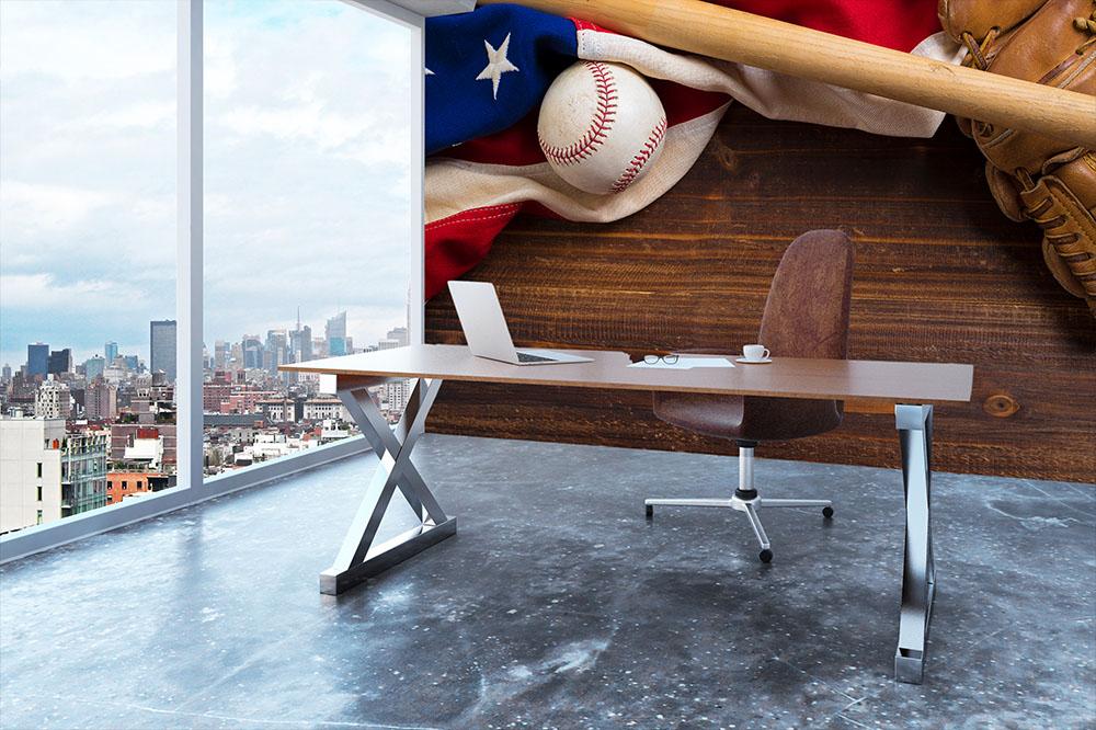 American flag with vintage baseball Wall Mural Wallpaper - Canvas Art Rocks - 3