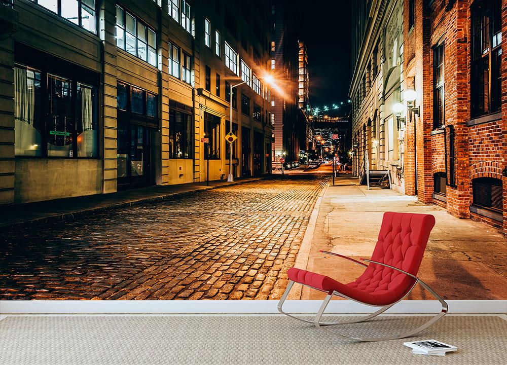 An alley at night in Brooklyn Wall Mural Wallpaper - Canvas Art Rocks - 2