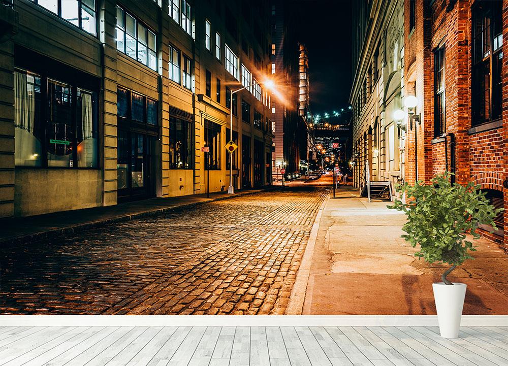 An alley at night in Brooklyn Wall Mural Wallpaper - Canvas Art Rocks - 4