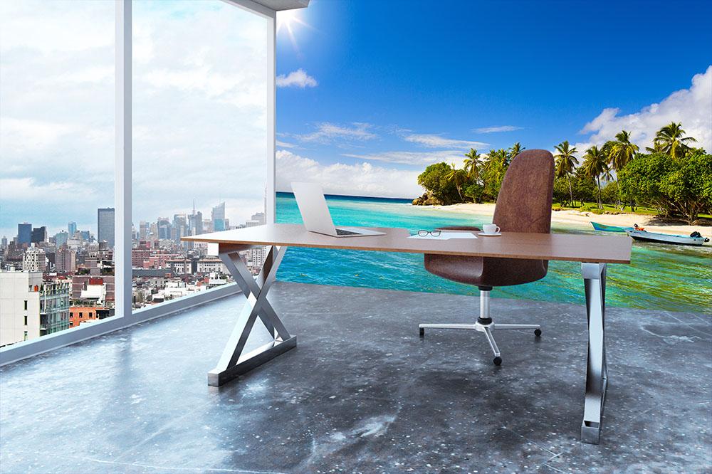 Art Caribbean beach with fishing boat Wall Mural Wallpaper - Canvas Art Rocks - 3