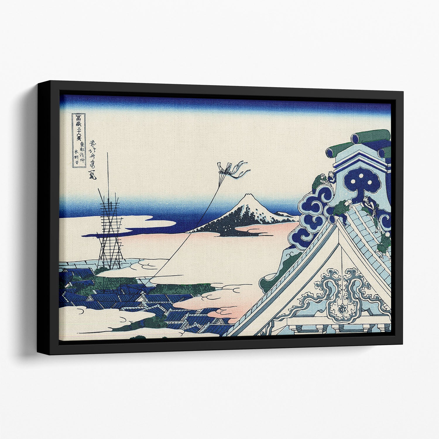 Asakusa Honganji temple by Hokusai Floating Framed Canvas