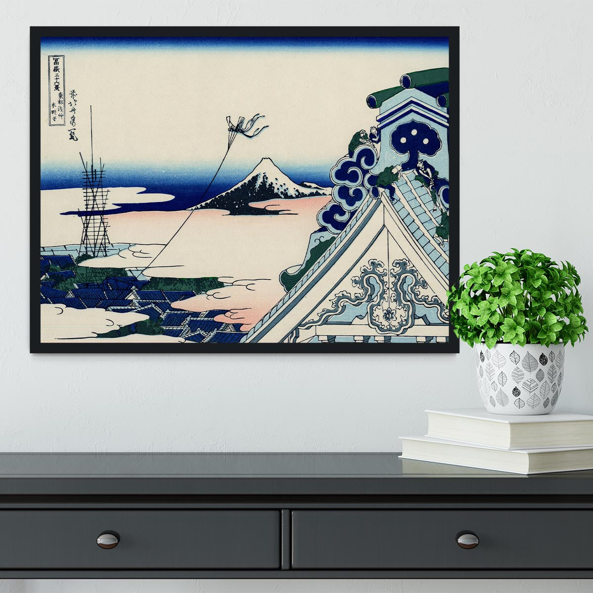 Asakusa Honganji temple by Hokusai Framed Print - Canvas Art Rocks - 2