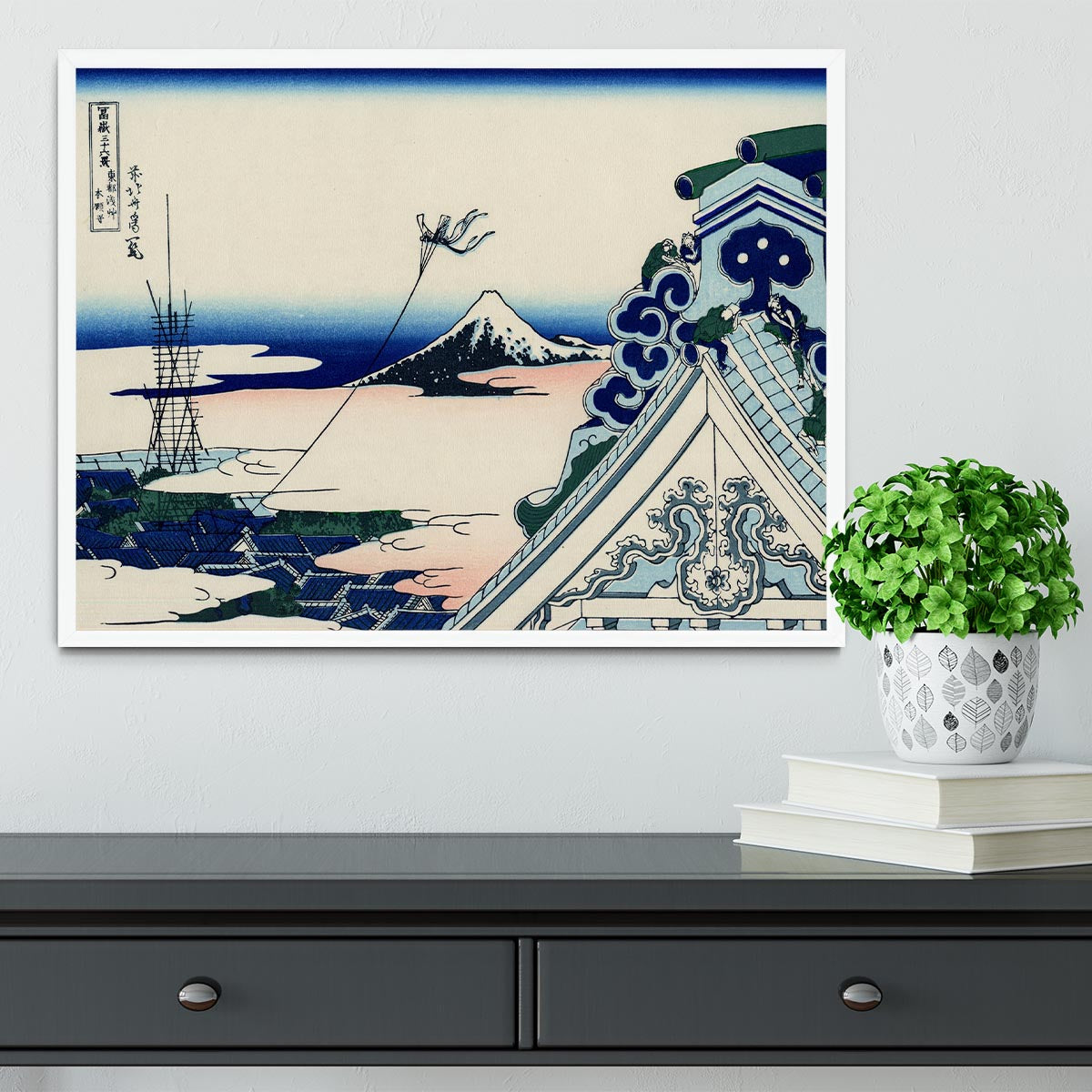 Asakusa Honganji temple by Hokusai Framed Print - Canvas Art Rocks -6