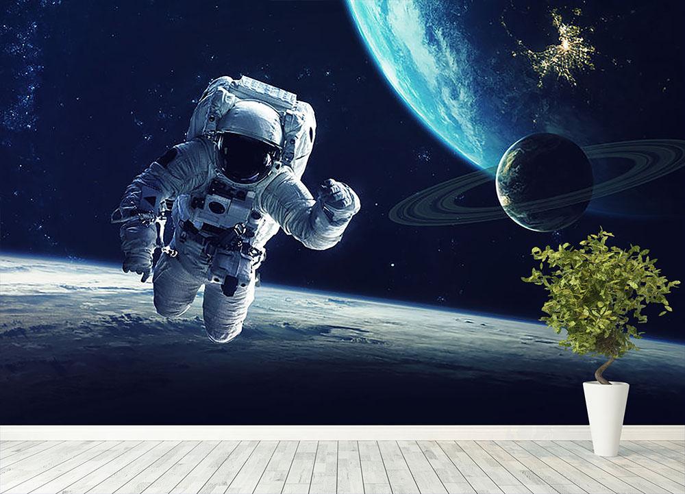 Astronaut at spacewalk Wall Mural Wallpaper - Canvas Art Rocks - 4