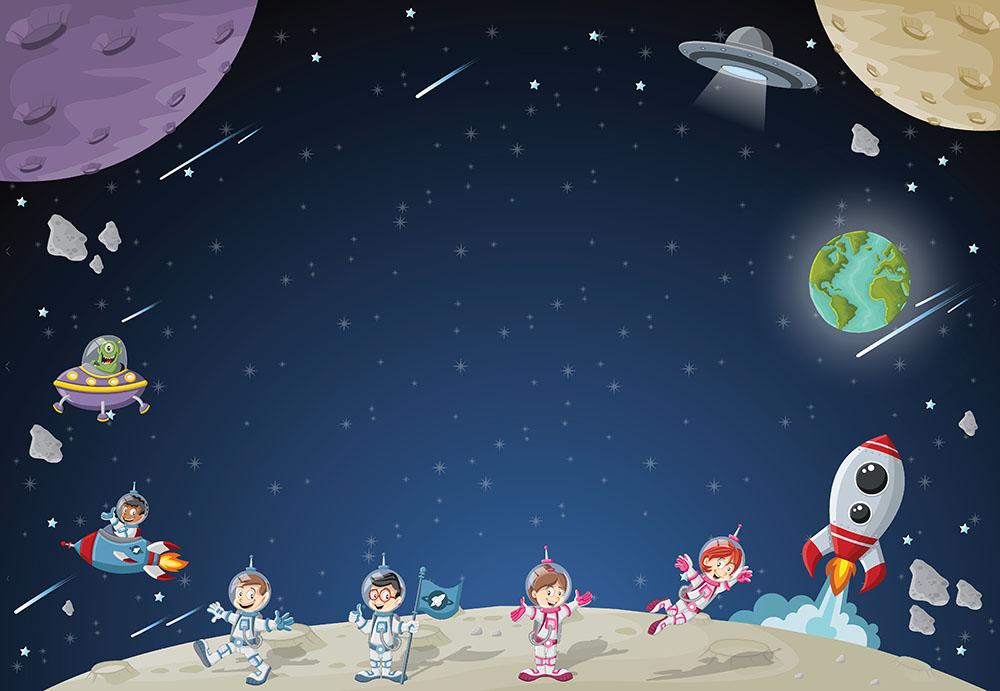 Astronaut cartoon characters Wall Mural Wallpaper - Canvas Art Rocks - 1
