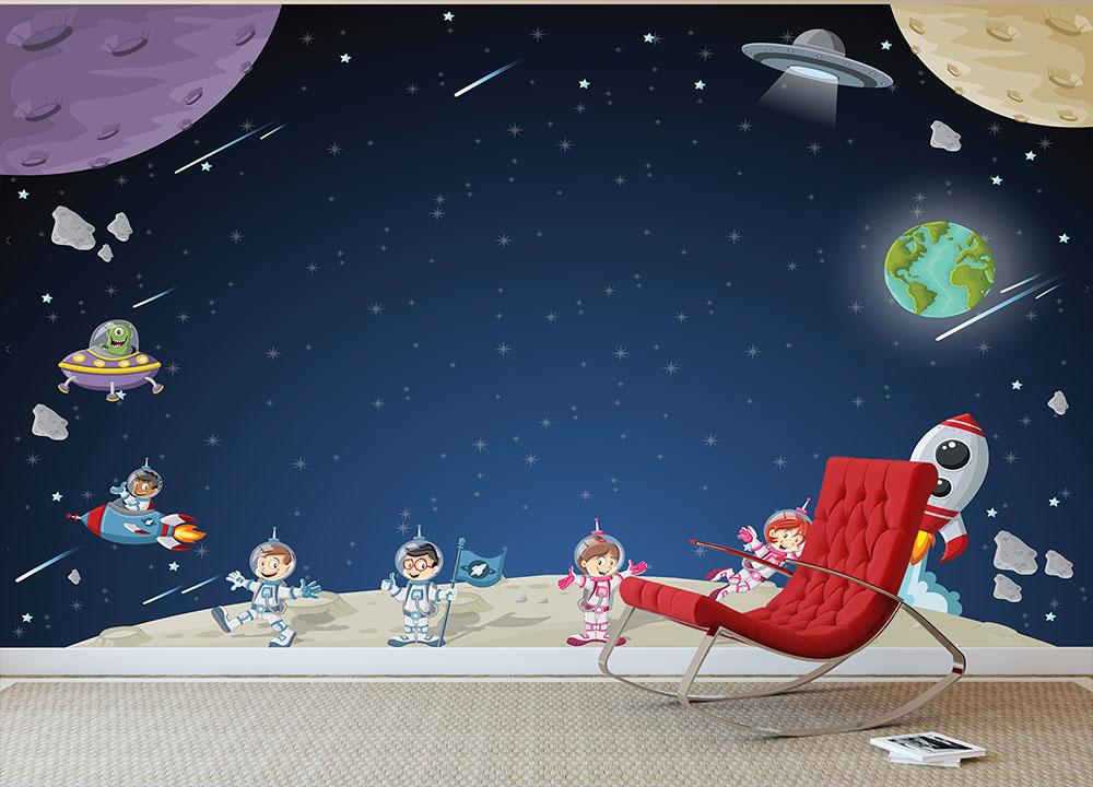 Astronaut cartoon characters Wall Mural Wallpaper - Canvas Art Rocks - 2