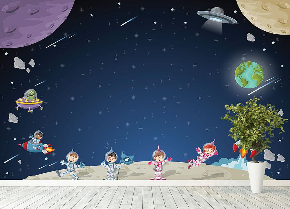Astronaut cartoon characters Wall Mural Wallpaper - Canvas Art Rocks - 4