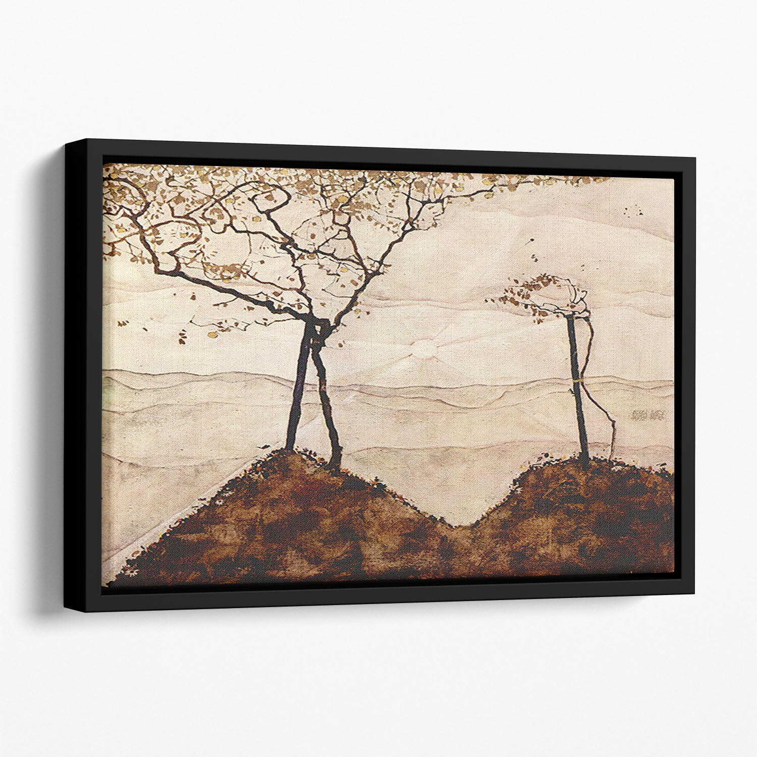 Autumn sun and trees by Egon Schiele Floating Framed Canvas