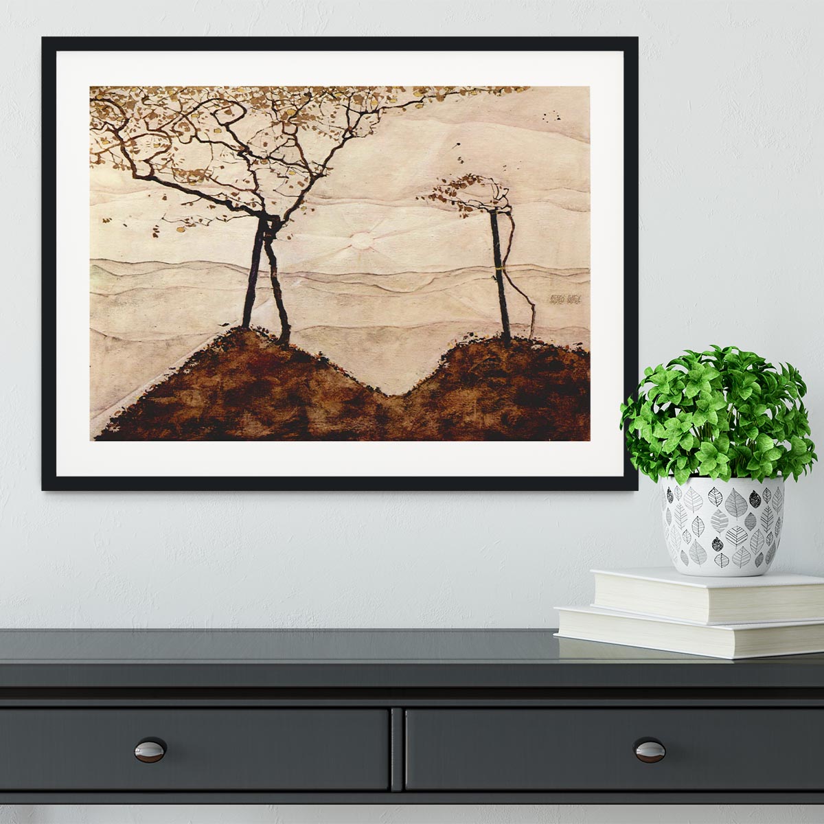 Autumn sun and trees by Egon Schiele Framed Print - Canvas Art Rocks - 1