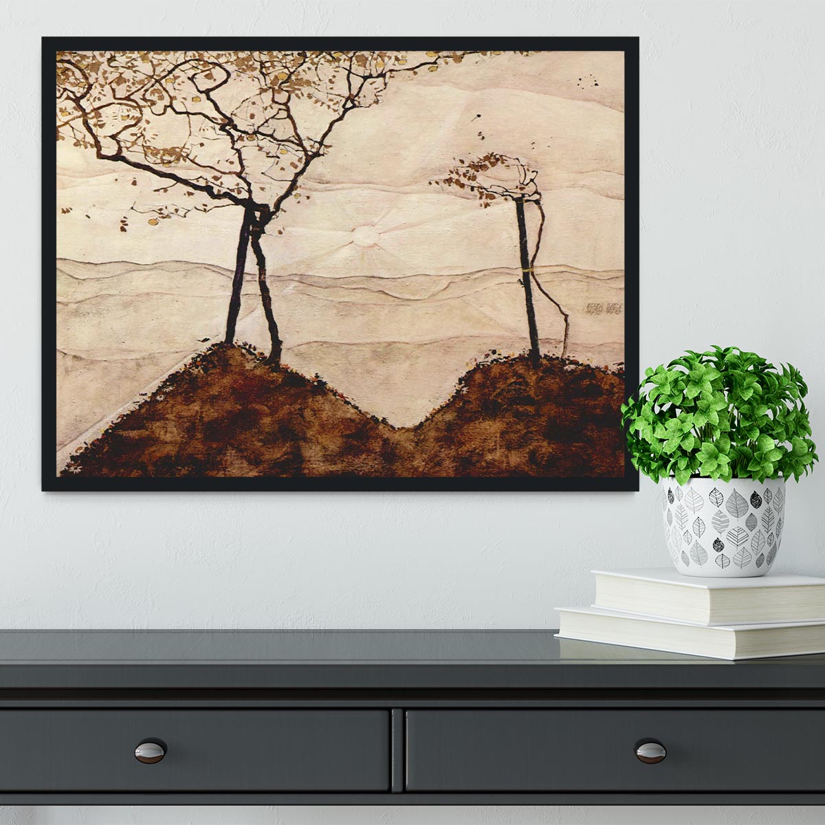 Autumn sun and trees by Egon Schiele Framed Print - Canvas Art Rocks - 2