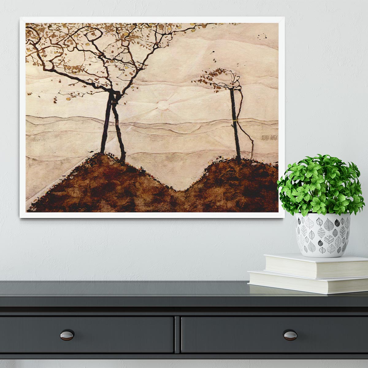 Autumn sun and trees by Egon Schiele Framed Print - Canvas Art Rocks -6