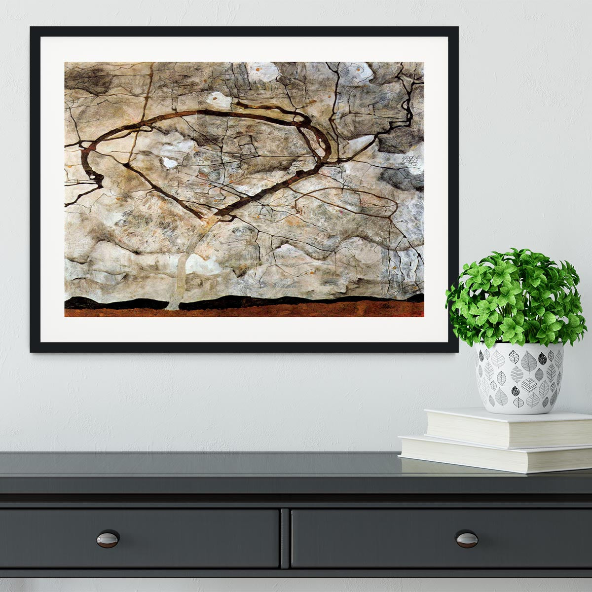 Autumn tree in the wind Egon Schiele Framed Print - Canvas Art Rocks - 1