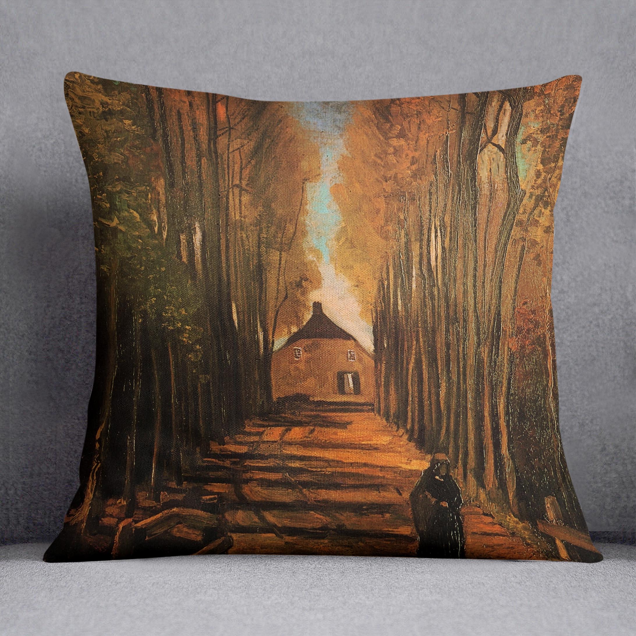 Avenue of Poplars in Autumn by Van Gogh Cushion