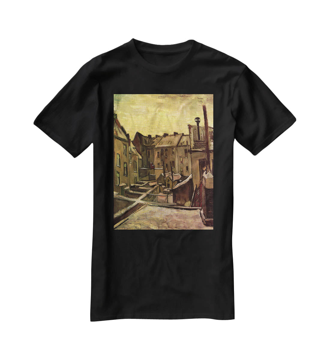 Backyards of Old Houses in Antwerp in the Snow by Van Gogh T-Shirt - Canvas Art Rocks - 1