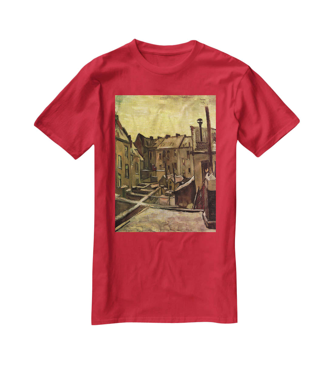 Backyards of Old Houses in Antwerp in the Snow by Van Gogh T-Shirt - Canvas Art Rocks - 4