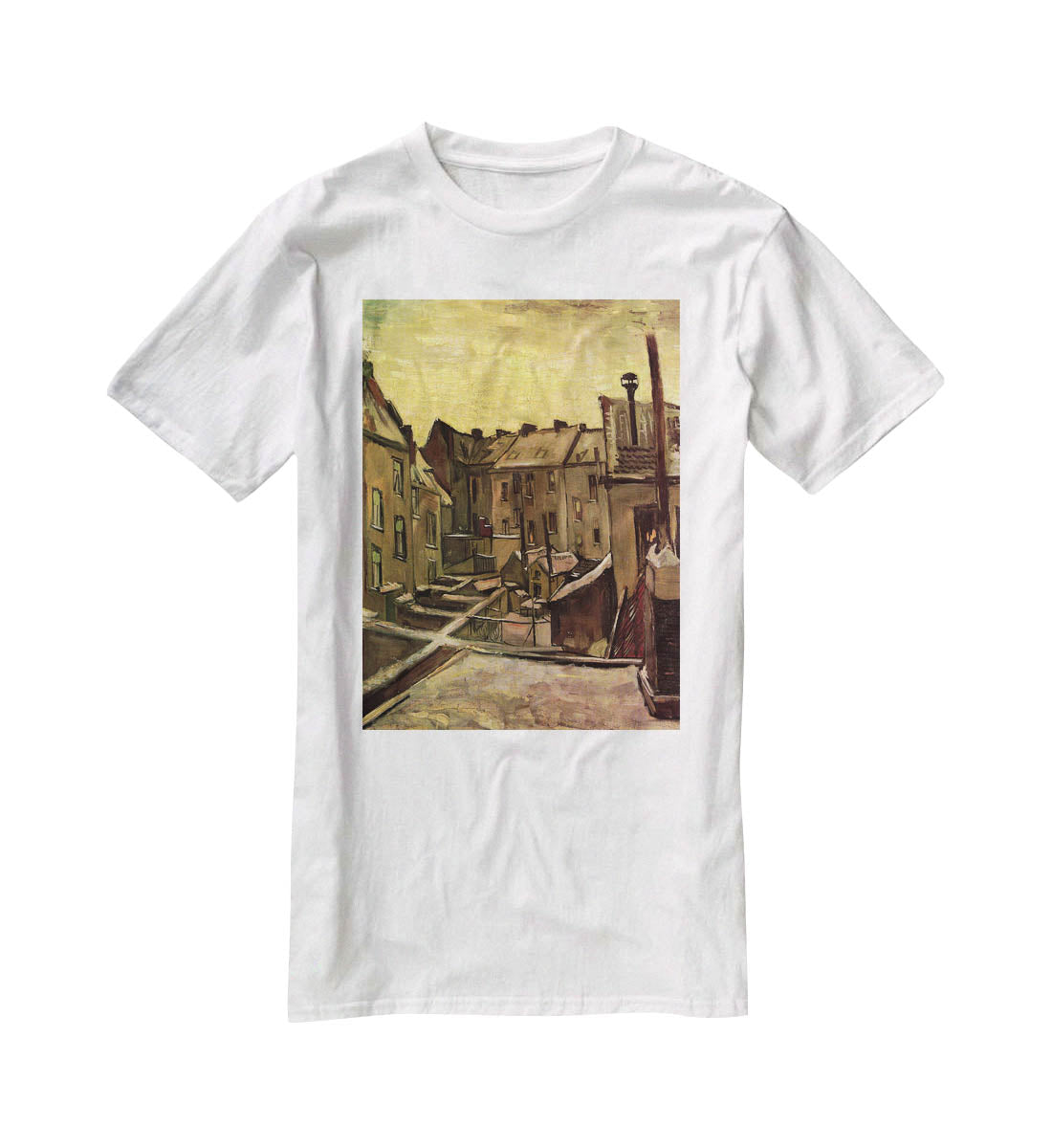 Backyards of Old Houses in Antwerp in the Snow by Van Gogh T-Shirt - Canvas Art Rocks - 5