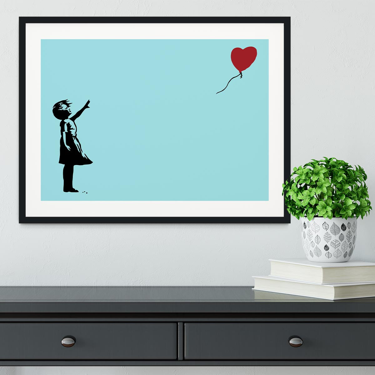 Banksy Balloon Heart Girl Light Blue Framed Print - Canvas Art Rocks - 1