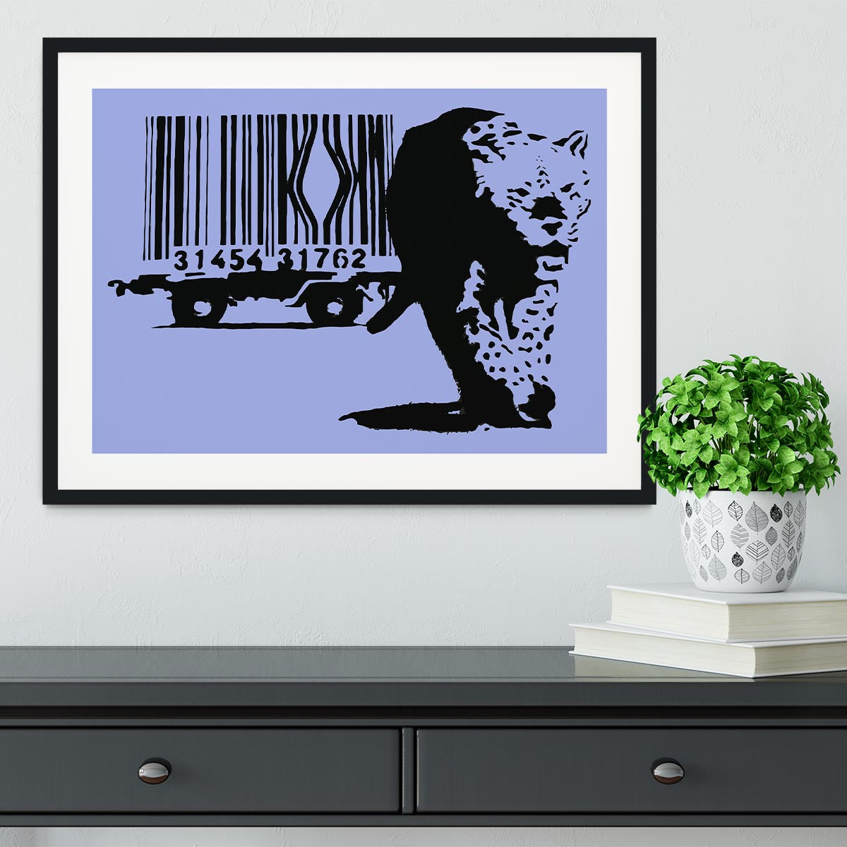 Banksy Barcode Leopard Blue Framed Print - Canvas Art Rocks - 1