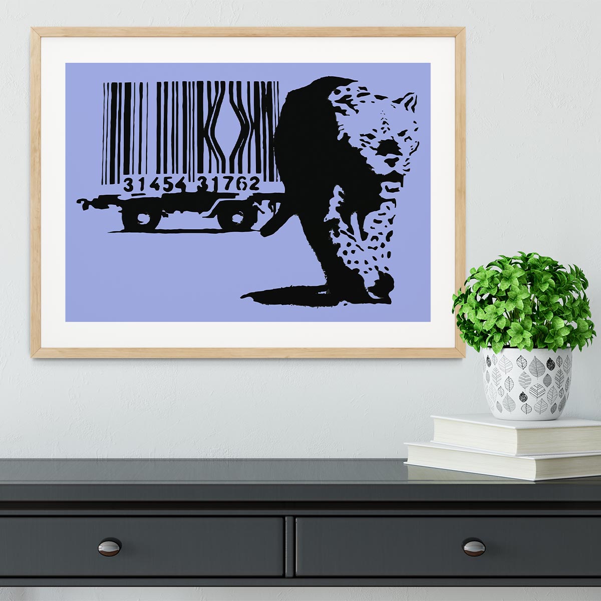 Banksy Barcode Leopard Blue Framed Print - Canvas Art Rocks - 3