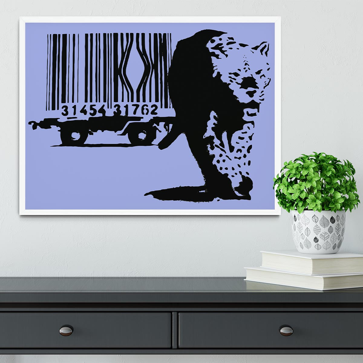 Banksy Barcode Leopard Blue Framed Print - Canvas Art Rocks -6