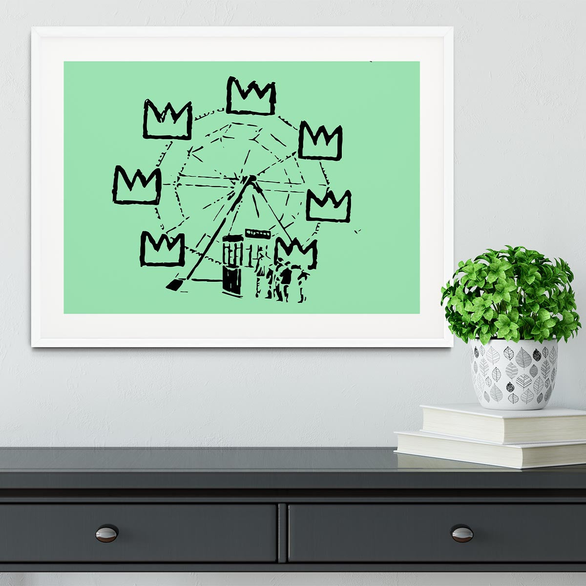 Banksy Basquiat Ferris Wheel Green Framed Print - Canvas Art Rocks - 5