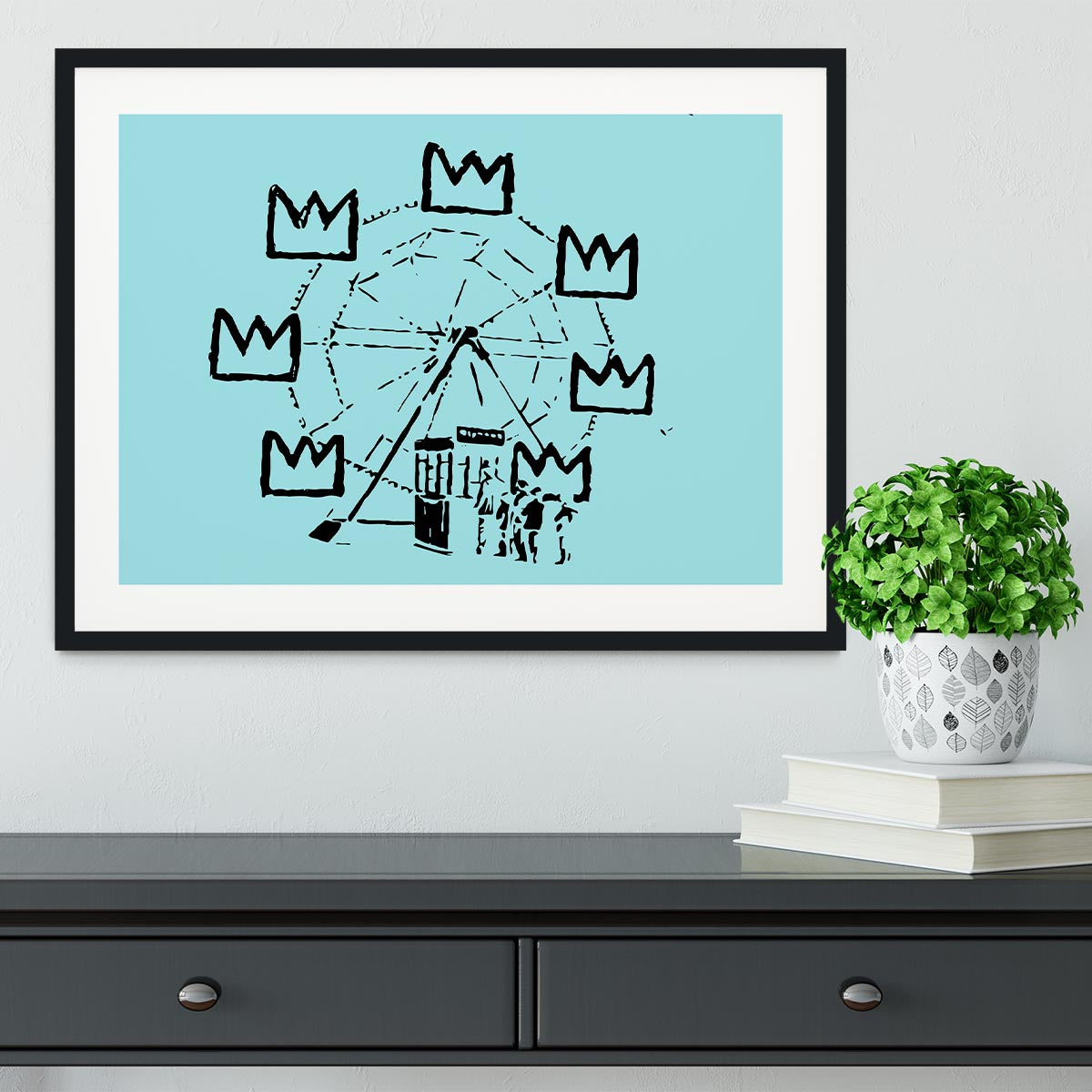 Banksy Basquiat Ferris Wheel Light Blue Framed Print - Canvas Art Rocks - 1