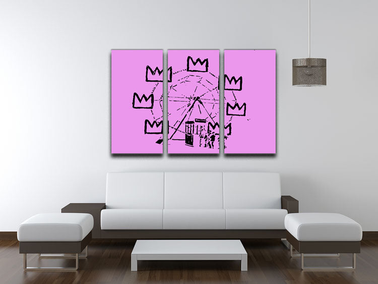 Banksy Basquiat Ferris Wheel Purple 3 Split Panel Canvas Print - Canvas Art Rocks - 3