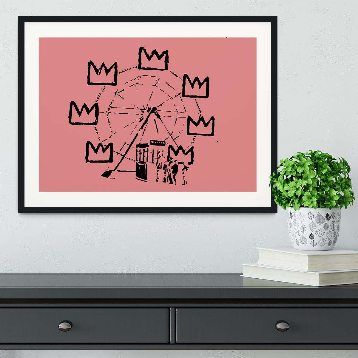 Banksy Basquiat Ferris Wheel Red Framed Print - Canvas Art Rocks - 1