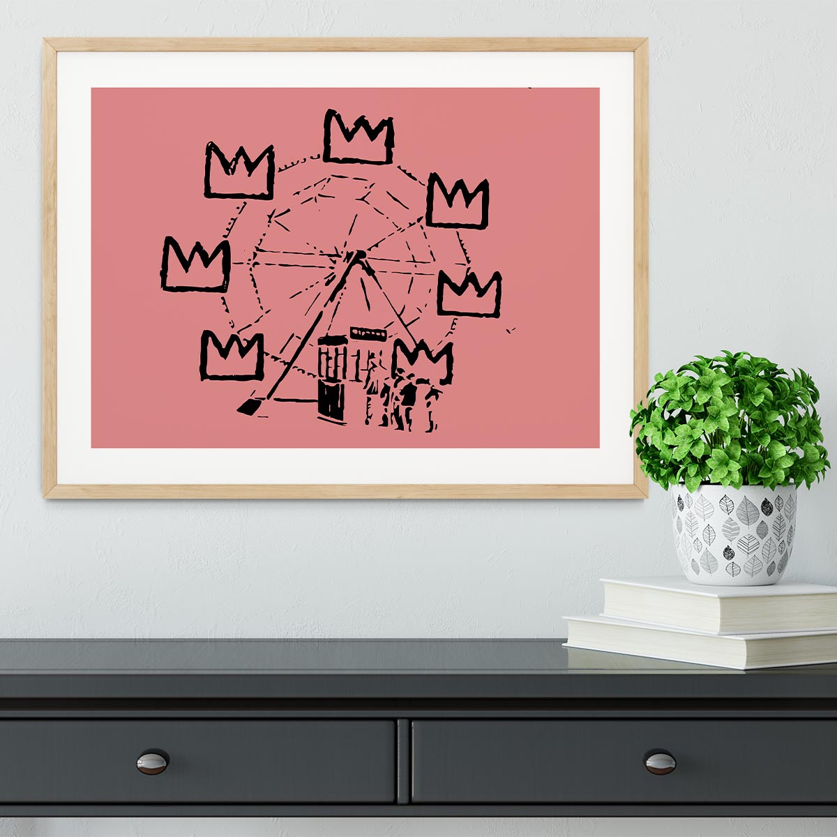 Banksy Basquiat Ferris Wheel Red Framed Print - Canvas Art Rocks - 3