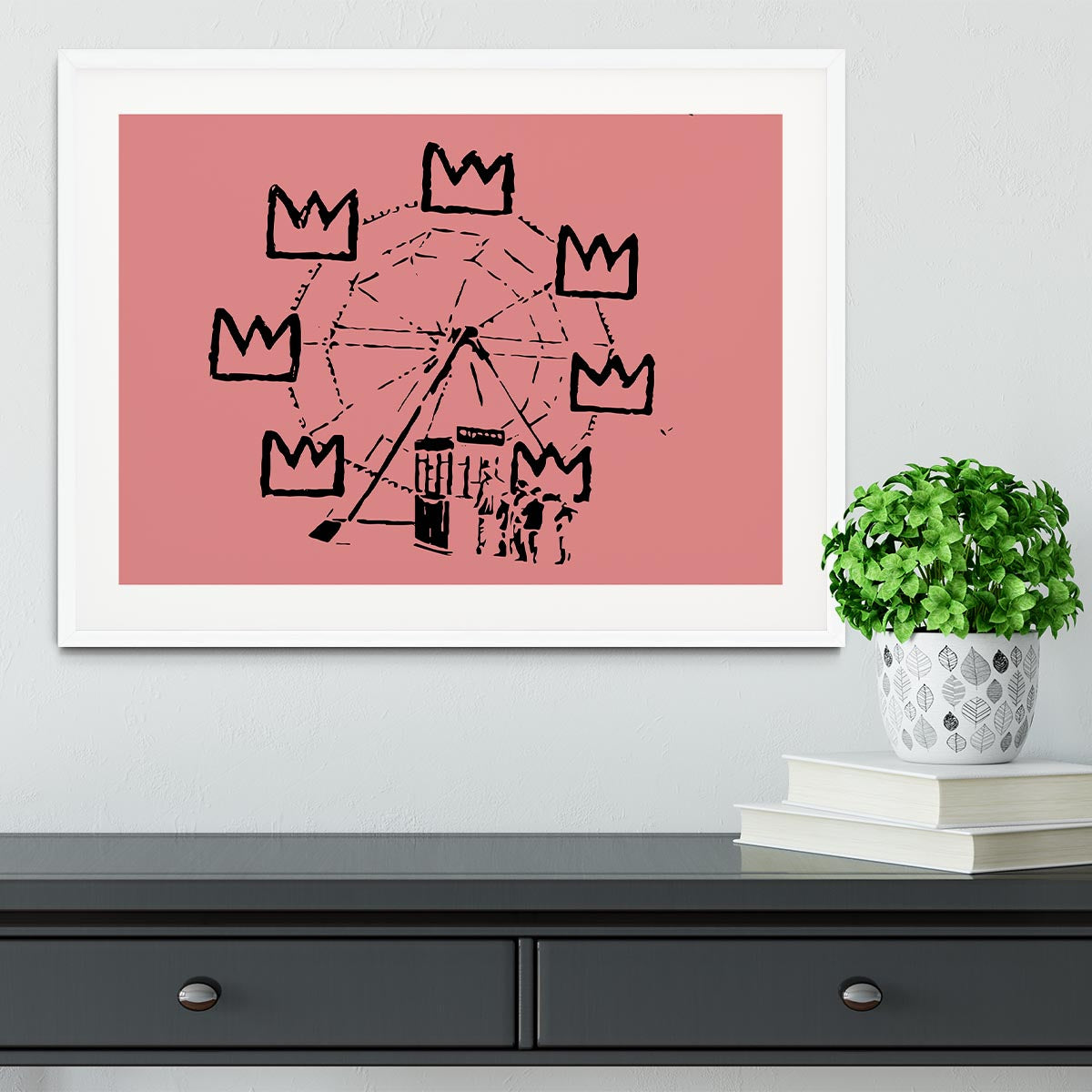 Banksy Basquiat Ferris Wheel Red Framed Print - Canvas Art Rocks - 5
