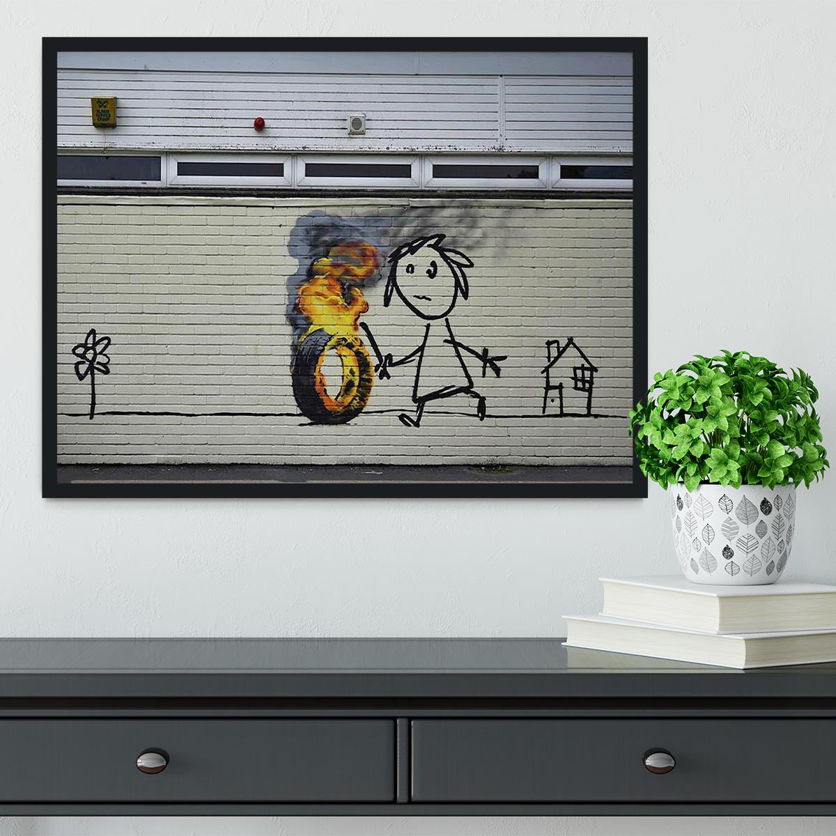 Banksy Burning Tyre Framed Print - Canvas Art Rocks - 2