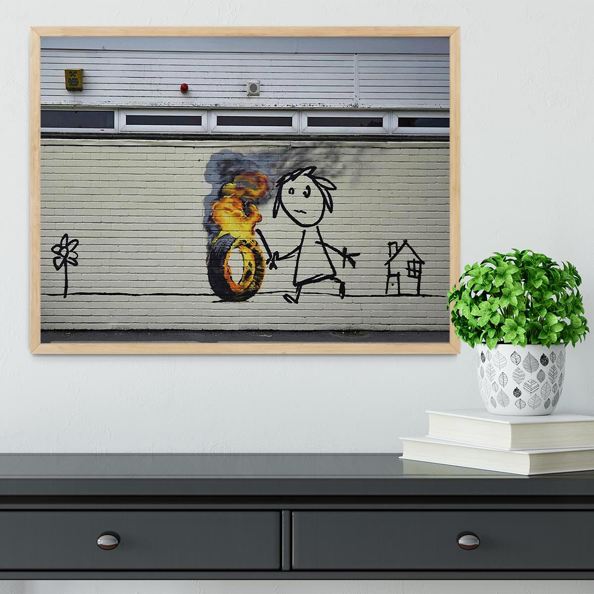 Banksy Burning Tyre Framed Print - Canvas Art Rocks - 4