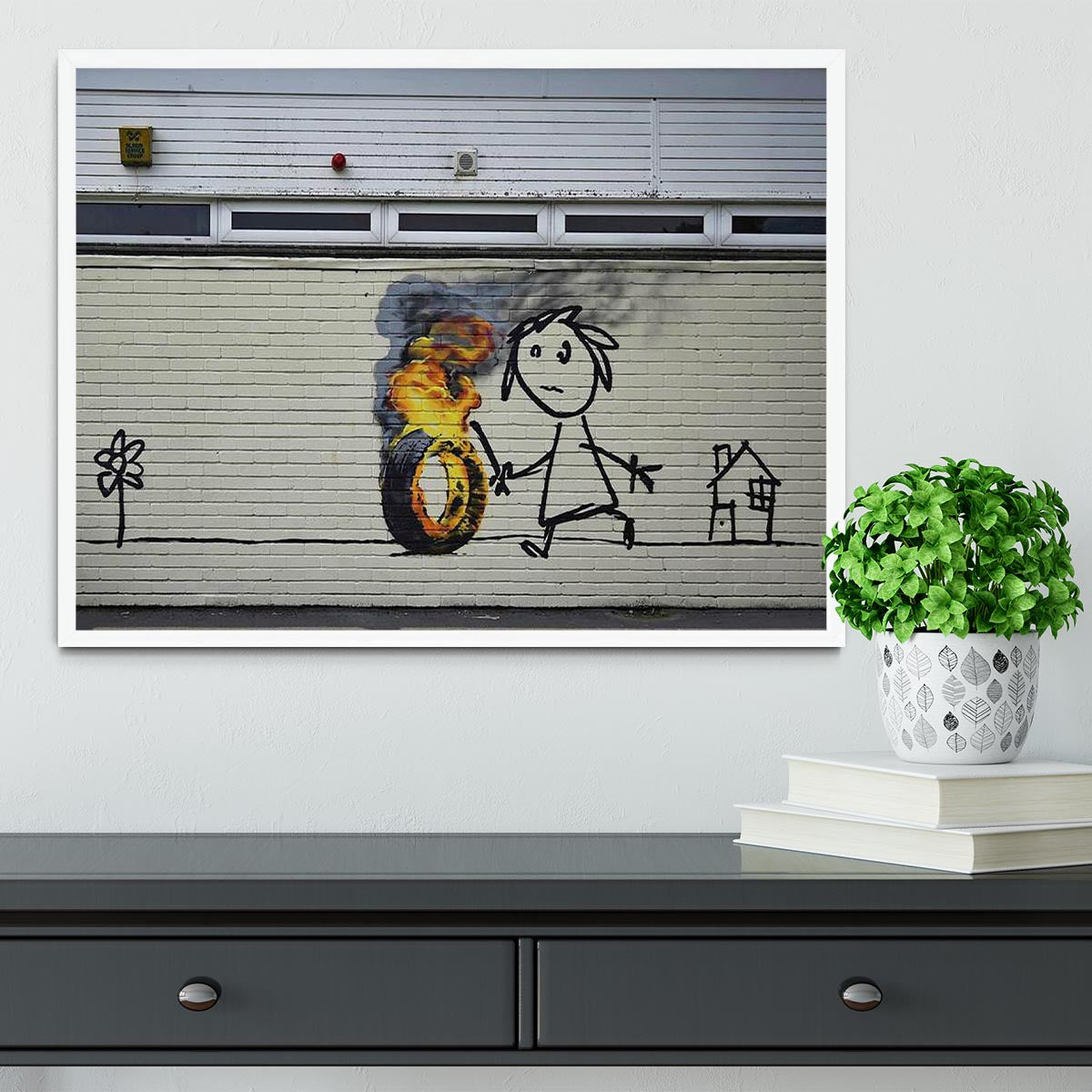 Banksy Burning Tyre Framed Print - Canvas Art Rocks -6
