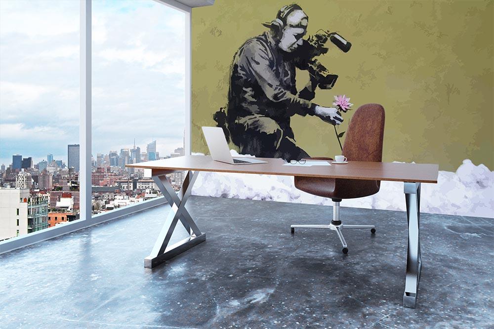 Banksy Cameraman and Flower Wall Mural Wallpaper - Canvas Art Rocks - 3