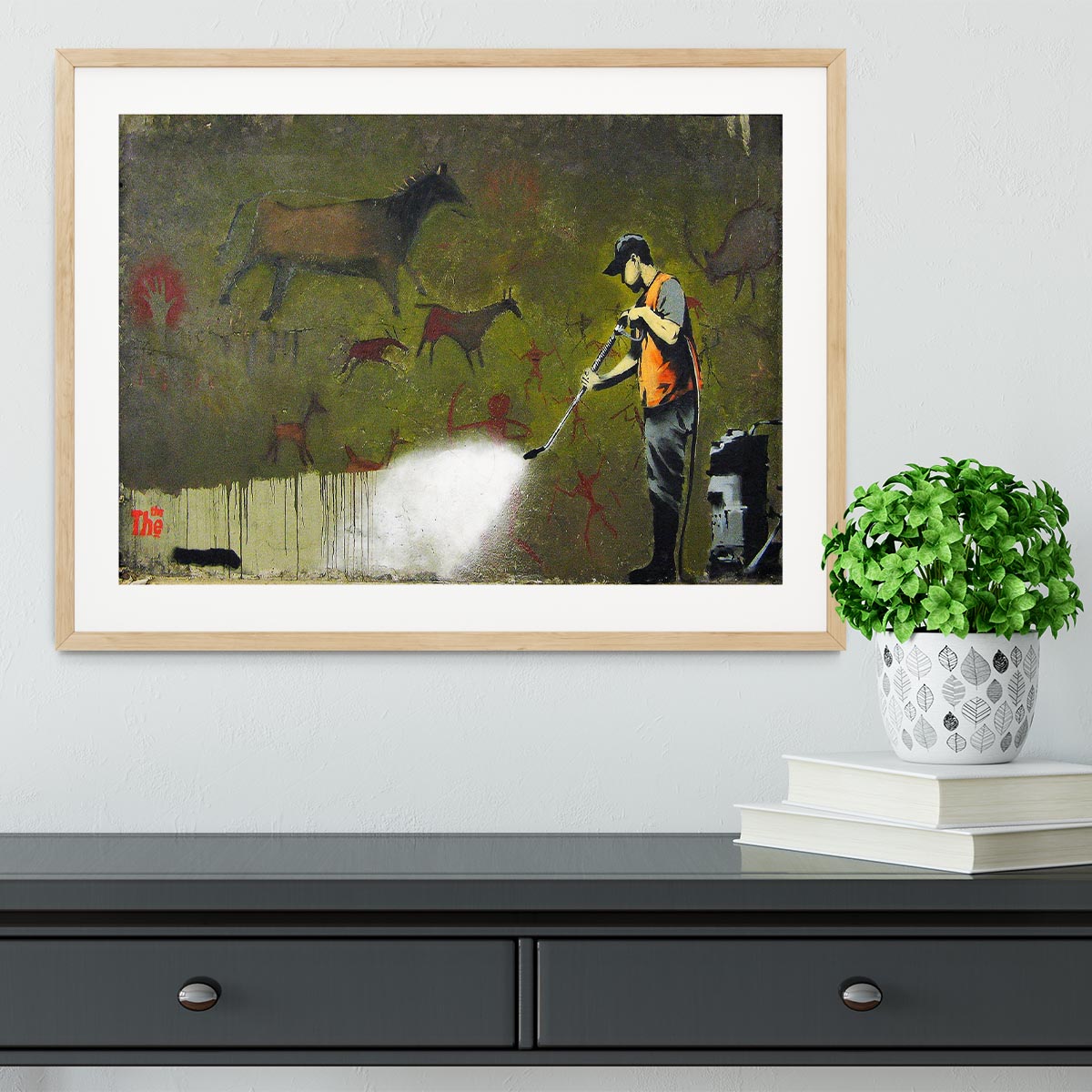 Banksy Cave Graffiti Removal Framed Print - Canvas Art Rocks - 3