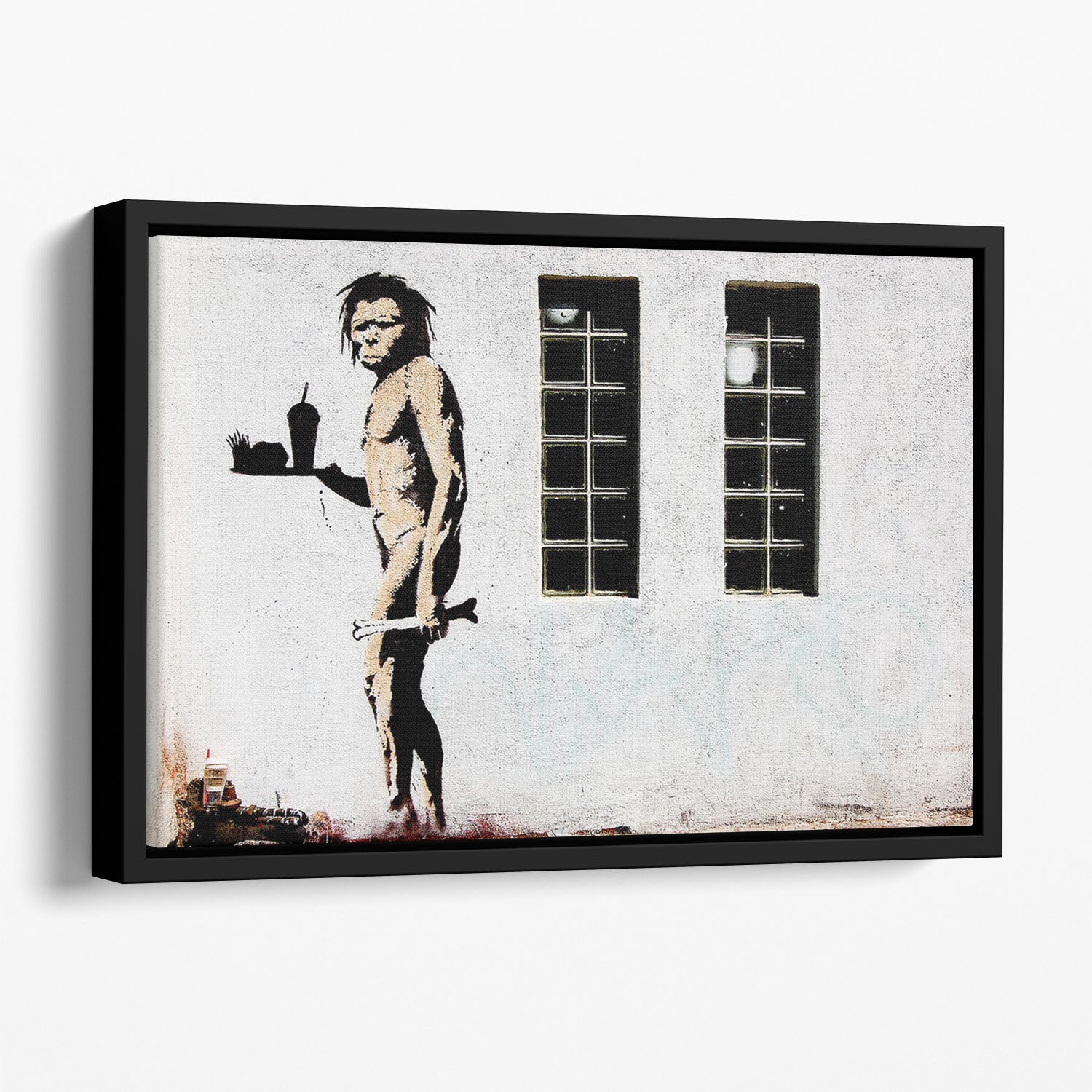 Banksy Caveman Takeaway Floating Framed Canvas