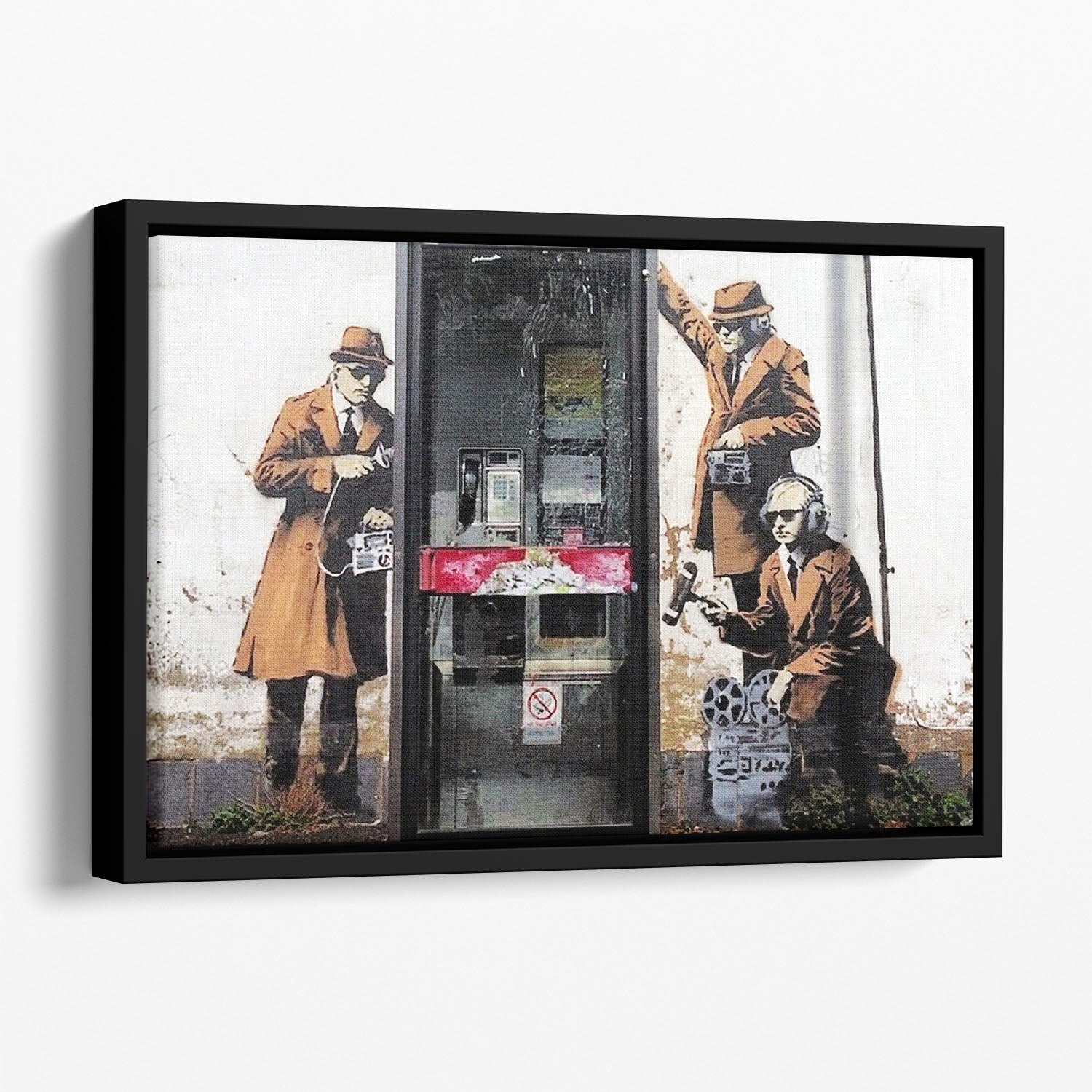 Banksy Cheltenham Telephone Box Spies Floating Framed Canvas